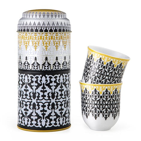 Images D'orient 2 Level Tin Box with 2 Coffee Cups, 90ml - Safra.