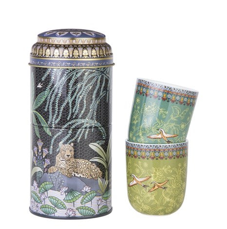 Images D'orient 2 Level Tin Box with 2 Coffee Cups, 90ml - Jangala.