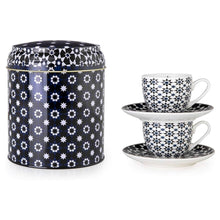 Load image into Gallery viewer, Images D&#39;orient Large Tin Box with 2 Coffee Cups &amp; Saucers, 90ml - Kaokab.
