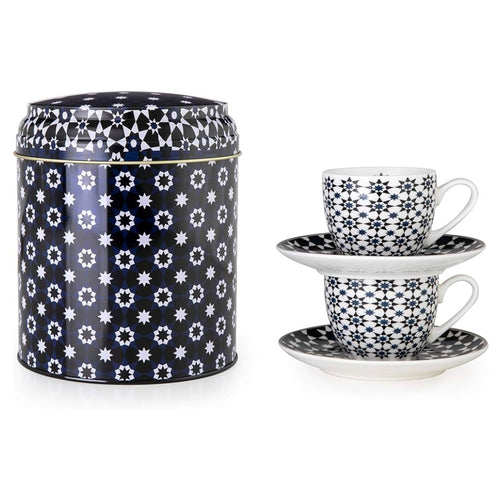 Images D'orient Large Tin Box with 2 Coffee Cups & Saucers, 90ml - Kaokab.