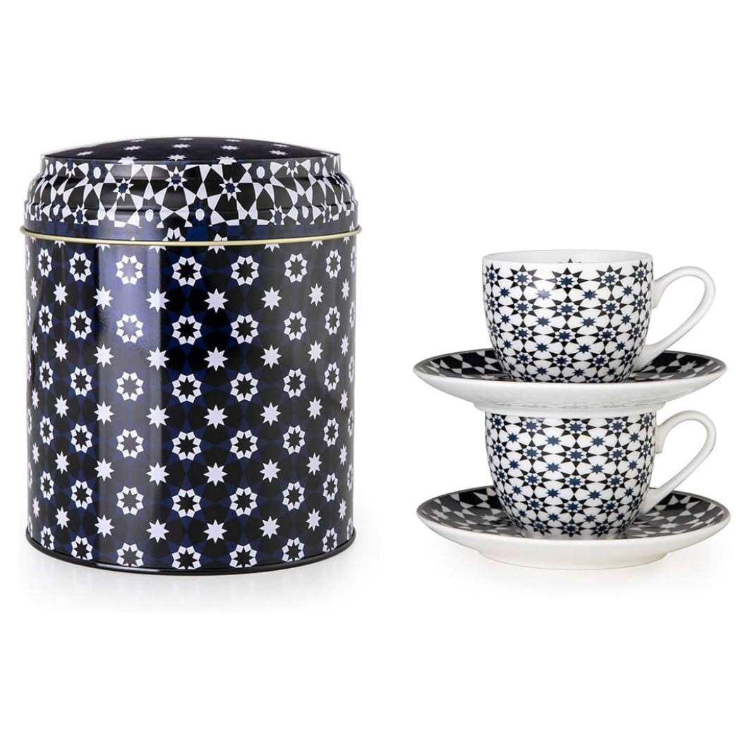 Images D'orient Large Tin Box with 2 Coffee Cups & Saucers, 90ml - Kaokab.