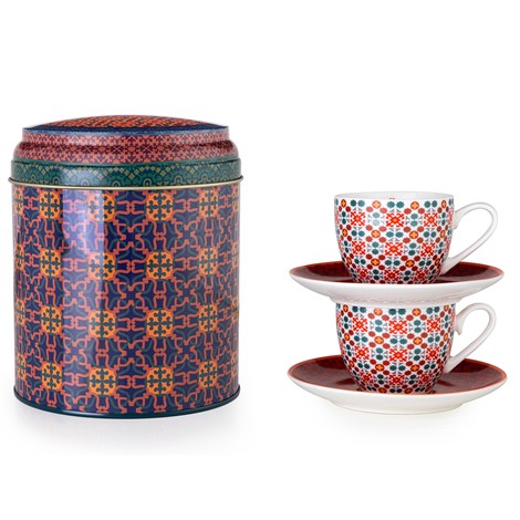 Images D'orient Large Tin Box with 2 Coffee Cups & Saucers, 90ml - Vagabonde.