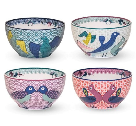 Images D'orient Set of 4 Bowls, Birds of Paradise - 9.5cm