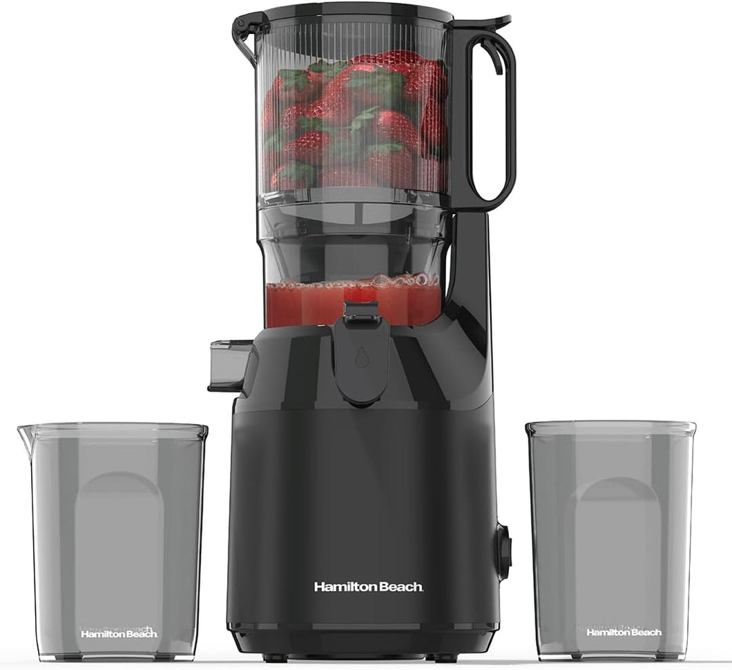 Hamilton Beach Slow Juicer with 130mm Wide Feeding Chute, Durable Auger, Auto-Residue Separation, Reverse Function - 250W