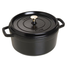 Load image into Gallery viewer, Staub Round Cast Iron Cocotte, Black - 26cm, 5.2 Liters
