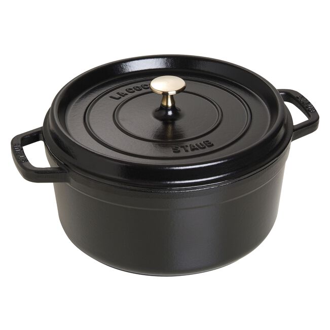 Staub Round Cast Iron Cocotte, Black - 26cm, 5.2 Liters