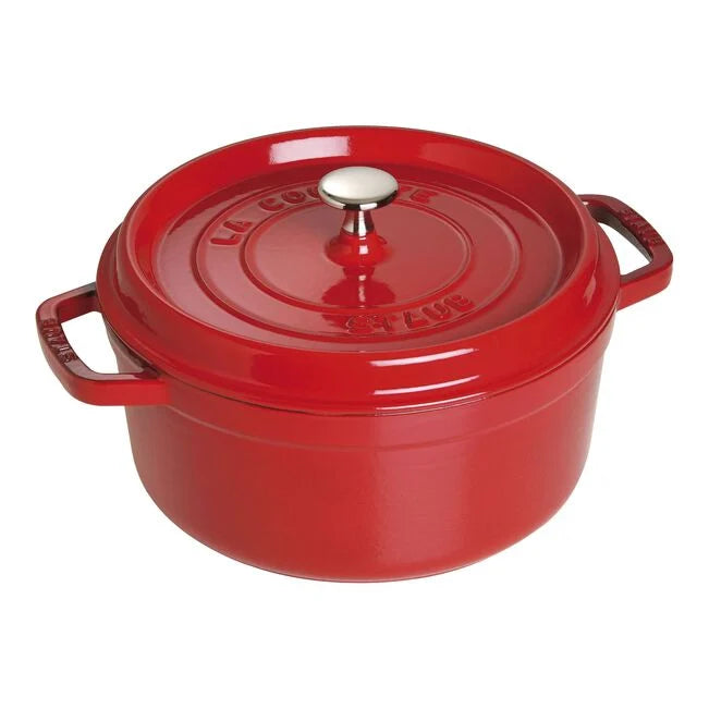 Staub Round Cast Iron Cocotte, Cherry Red - 26cm, 5.2 Liters