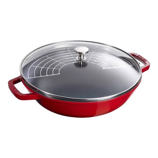 Staub Cast Iron Wok Pan, Perfect Pan, Cherry Red - 30cm