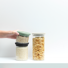 Load image into Gallery viewer, Brabantia Stackable Glass Jars Set of 3 - 0.3, 0.6 &amp; 1.1L, Different Color Lids
