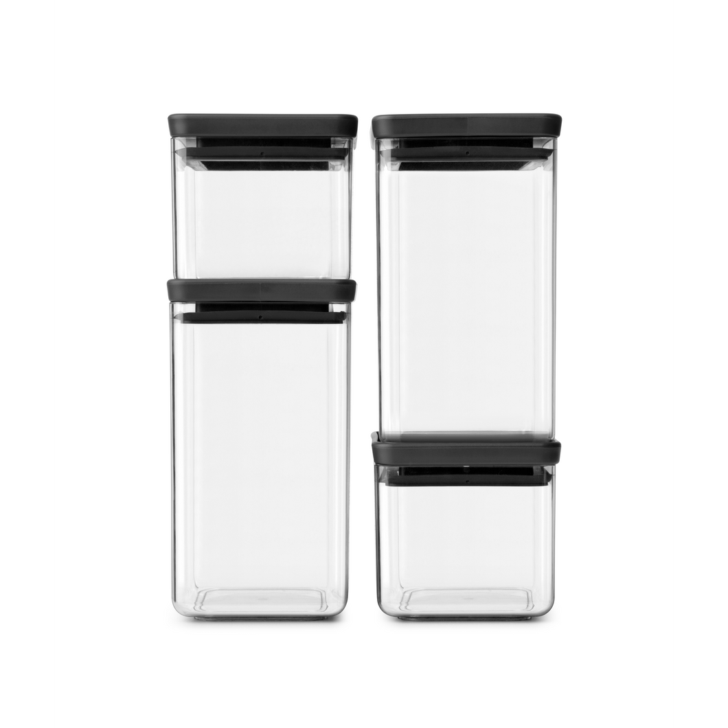 Brabantia Tasty+ Stackable Canisters, 2x0.7 Litres & 2x1.6 Litres - Dark Grey