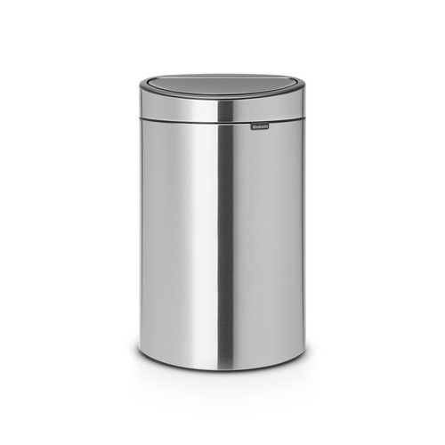 Brabantia Flatback Touch Bin - 40 Liters, Matt Steel, front view.