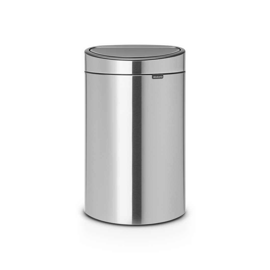 Brabantia Flatback Touch Bin - 40 Liters, Matt Steel, front view.