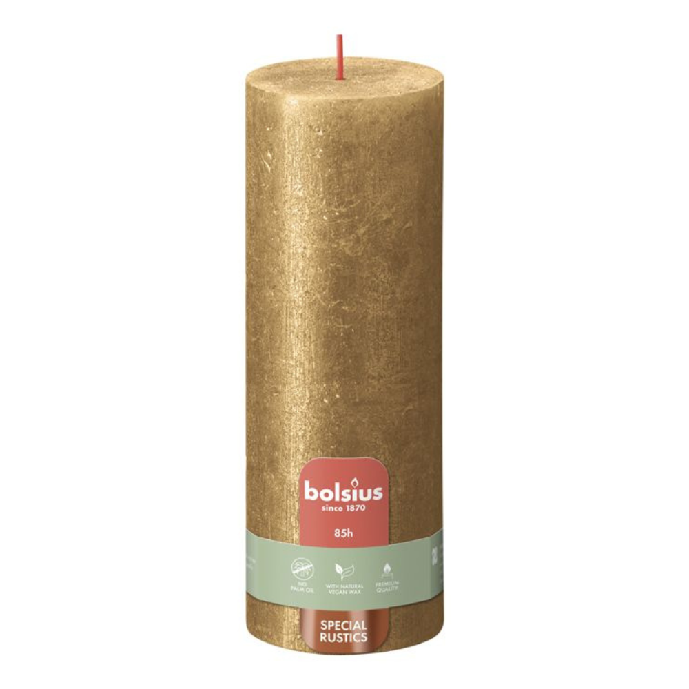 Bolsius Shimmer Special Rustic Pillar Candle, Gold - 190/68mm