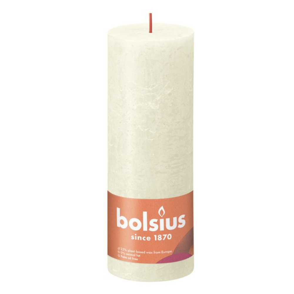 Bolsius Large Rustic Pillar Candle, Soft Pearl - 190/68mm