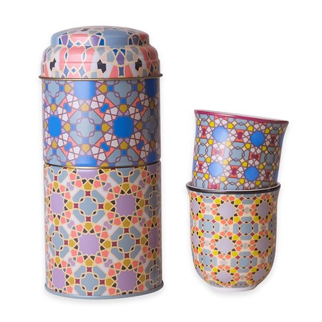 Images D'orient 2 Level Tin Box with 2 Coffee Cups, 90ml - Denia.