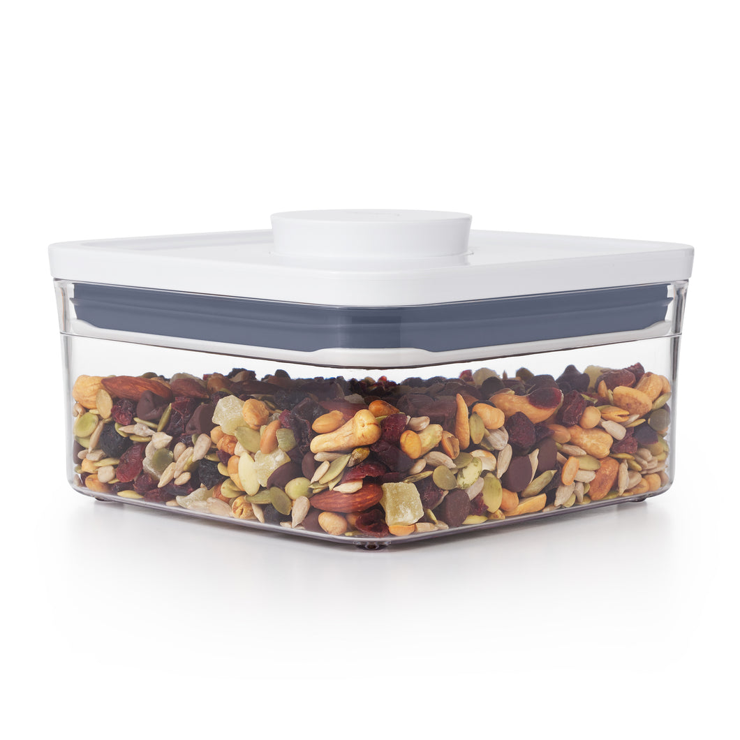 OXO Good Grips Pop Container - Big Square Mini, 1000ml, filled with nuts.
