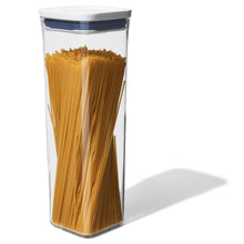 Load image into Gallery viewer, OXO Good Grips Pop Container - Small Square Tall, 2.1 Liters, filled with spaghetti.
