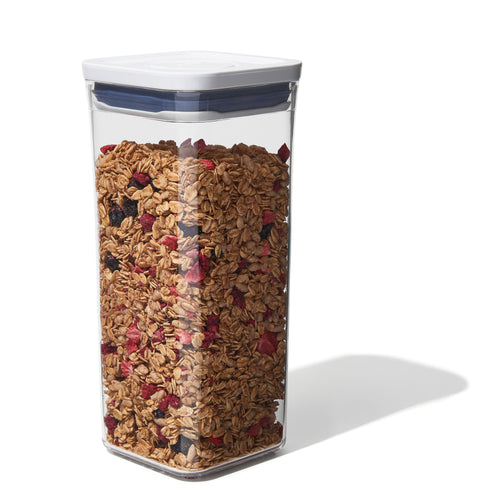 OXO Good Grips Pop Container - Small Square Medium, 1600ml, filled with granola.