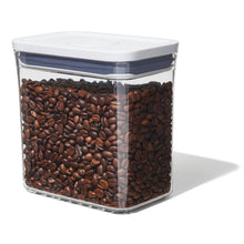 Load image into Gallery viewer, OXO Good Grips Pop Container - Rectangular Short, 1600ml, filled with coffee beans.
