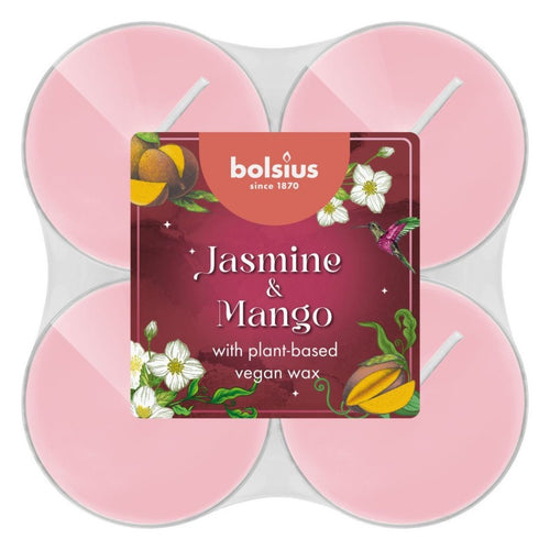 Bolsius Jasmine & Mango Maxi-Light Candles with Clear Cups, Scented - Pack of 8.