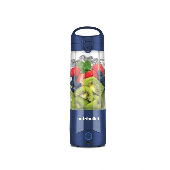 Nutribullet Portable Blender with Handled Sip Lid, 475mL - 100W, Navy Blue, filled.