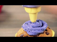 Load and play video in Gallery viewer, Tescoma Delicia Piston Cake Decorator with 8 Nozzles - Transparent &amp; Yellow
