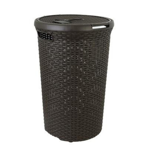 Curver Rattan Round Laundry Hamper - 48 Liters, Black