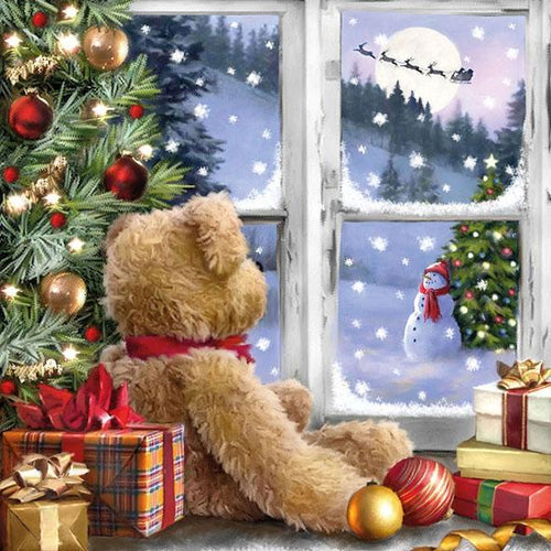 Ambiente Napkin Teddy Looking at Santa - Large