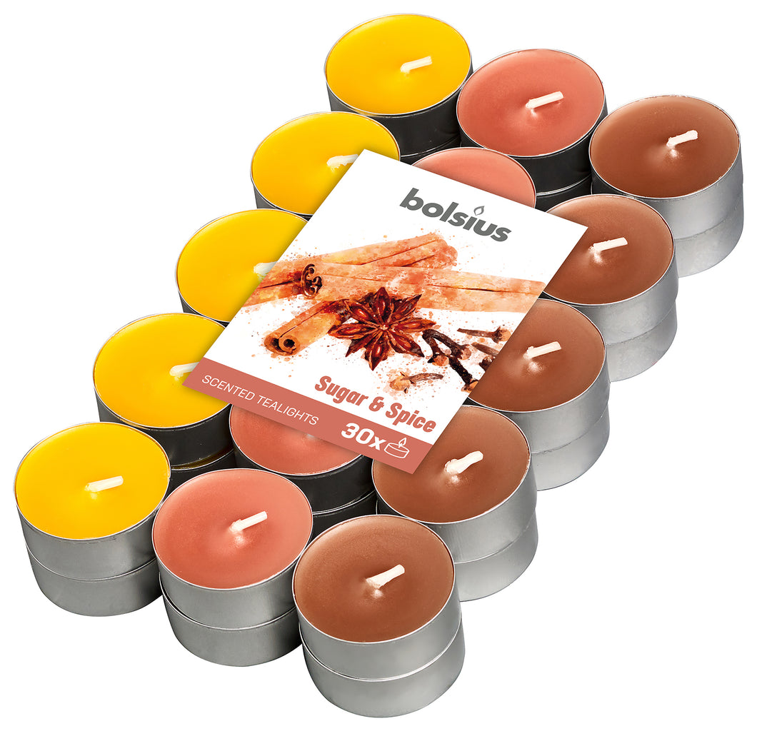 Bolsius Fragranced Tealight Candles, Sugar & Spice - Pack of 30