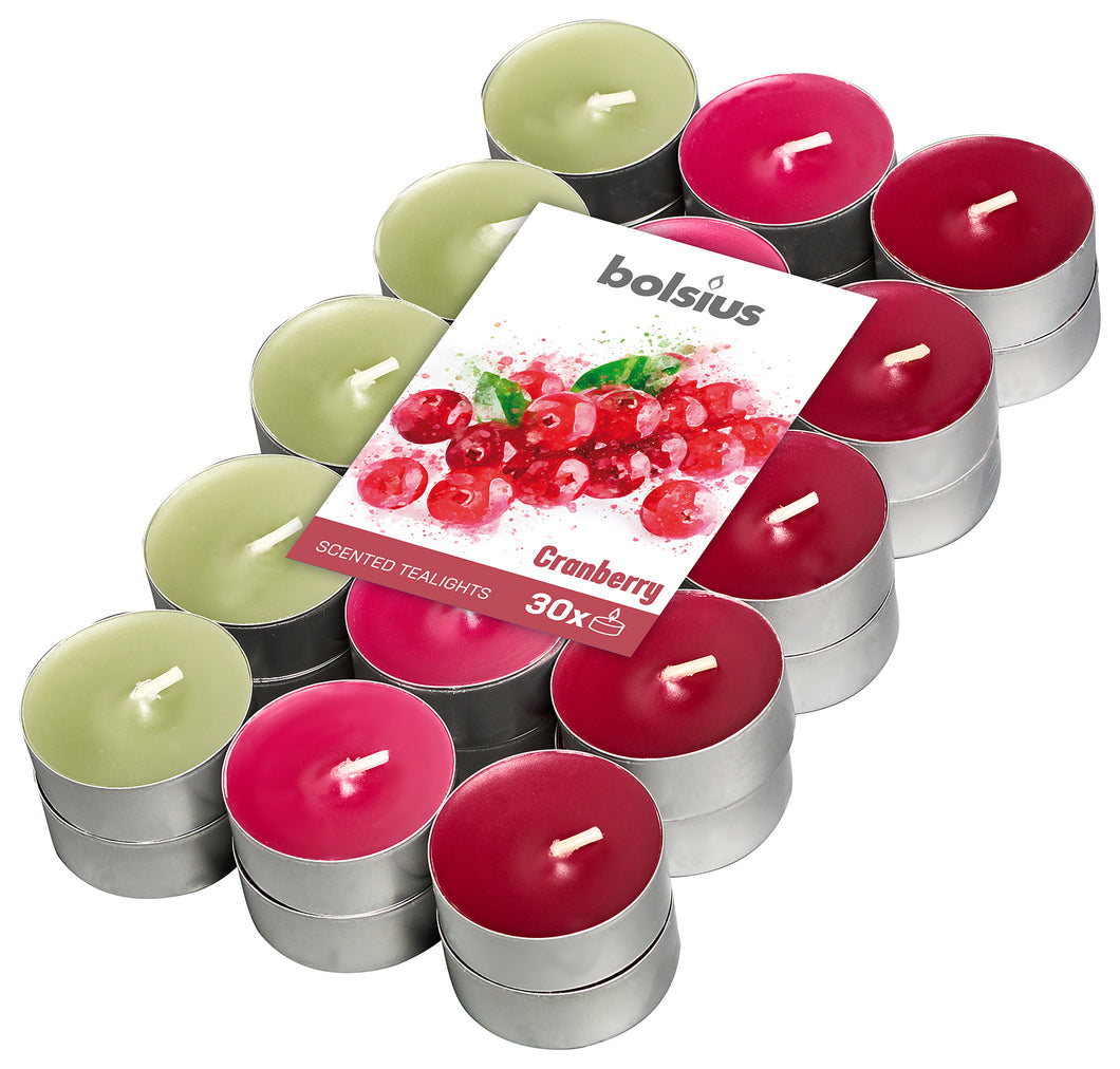 Bolsius Fragranced Tealight Candles, Cranberry - Pack of 30