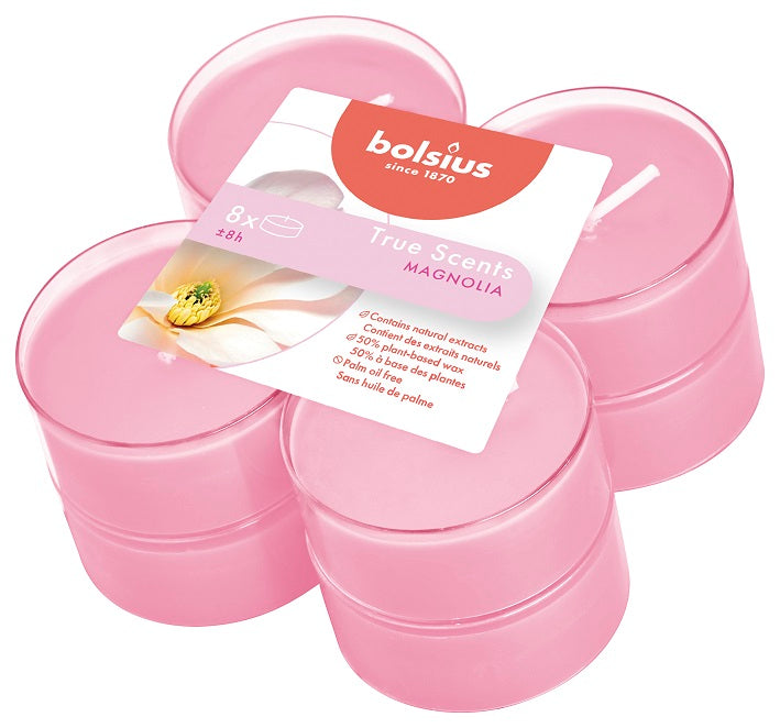 Bolsius True Scents Magnolia Maxi-Light Candles with Clear Cups, Scented - Pack of 8