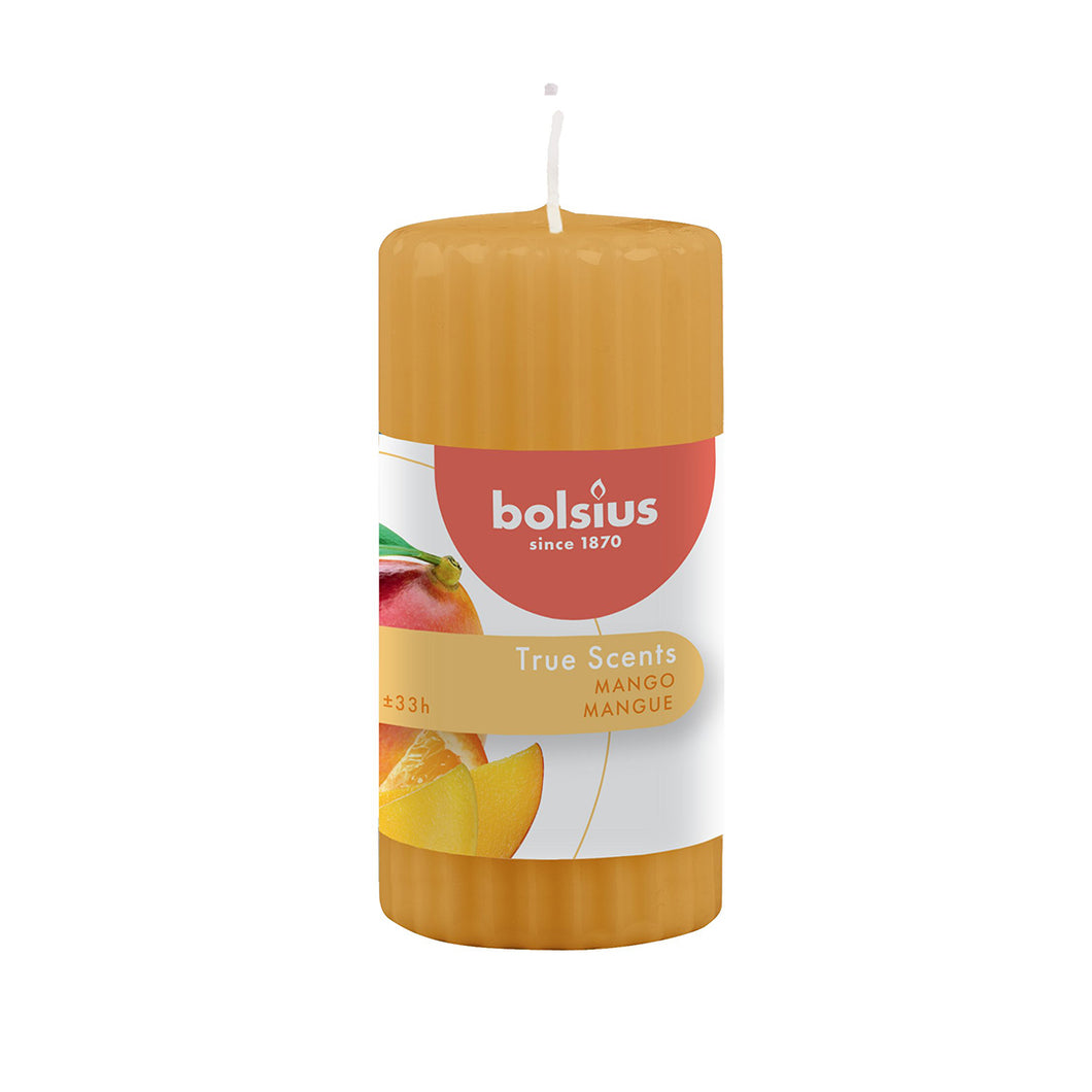 Bolsius True Scents Mango Ribbed Pillar Candle 120/58mm, Scented