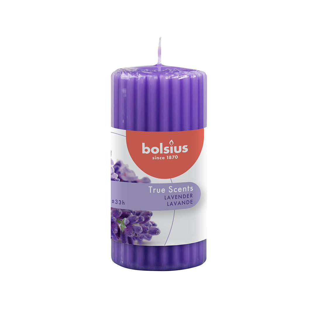 Bolsius True Scents Lavender Ribbed Pillar Candle 120/58mm, Scented