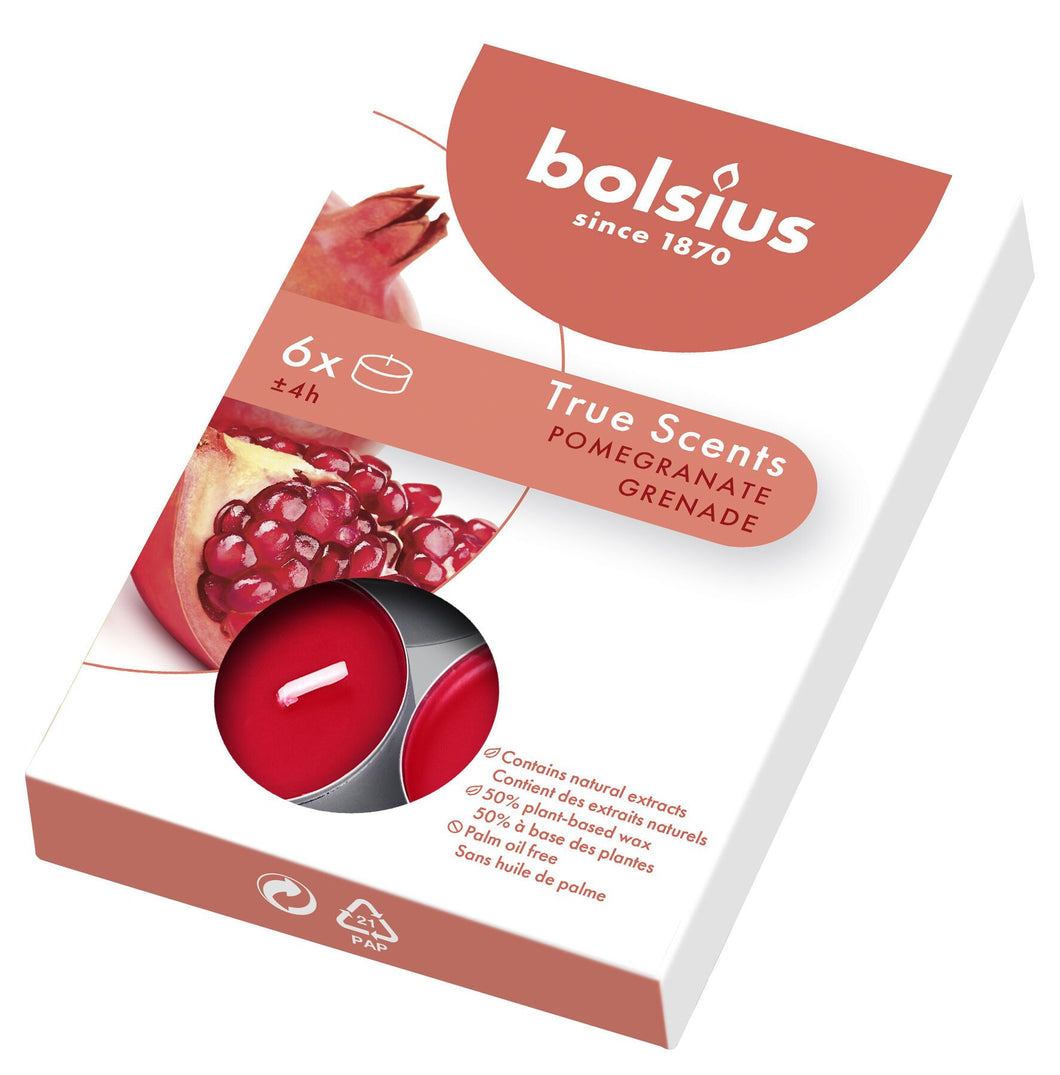 Bolsius True Scents Pomegranate Tealight Candles, Scented - Pack of 6