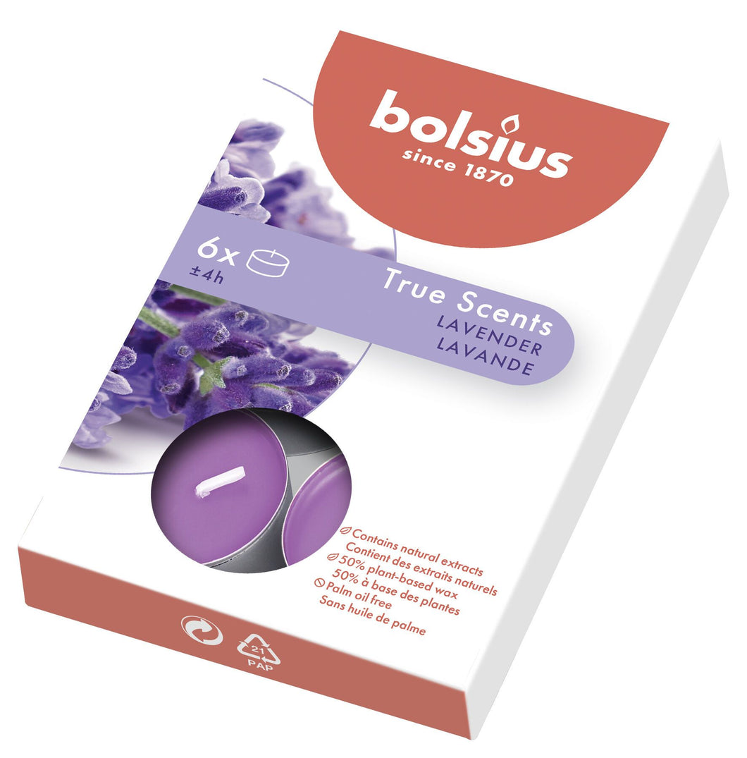 Bolsius True Scents Lavender Tealight Candles, Scented - Pack of 6
