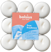 Load image into Gallery viewer, Bolsius True Freshness Anti-Tobacco Tealight Candles, Fresh Linen - Pack of 18
