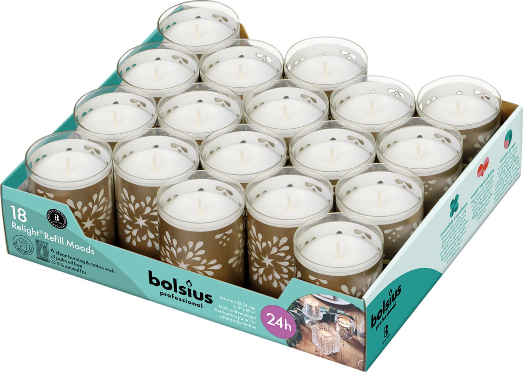 Bolsius Relight Refills / Votive Candles Moods, 64/52mm, Tray of 18 Candles - Ice Flower