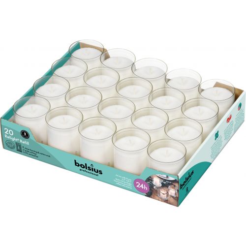 Bolsius Relight Refills / Votive Candles, 64/52mm, Tray of 20 Candles - Transparent