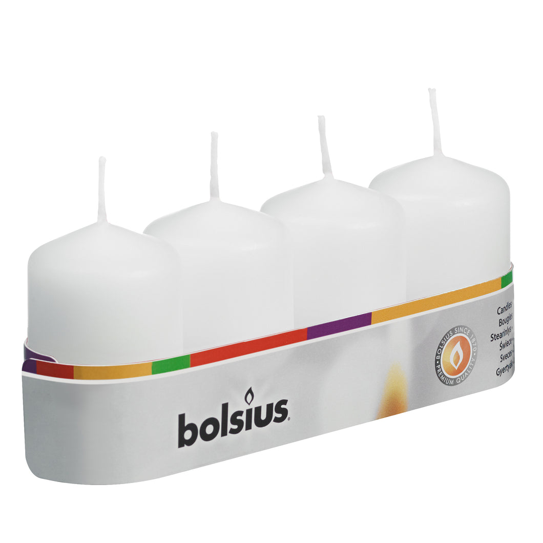 Bolsius Set of 4 Unscented Pillar Candles, 60/40mm - Available in different colors