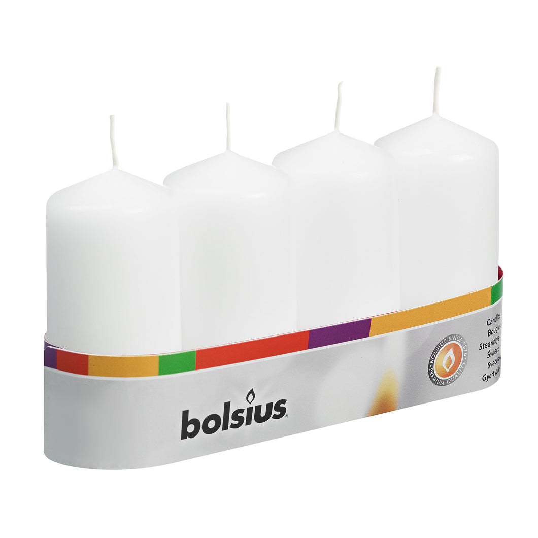 Bolsius Set of 4 Unscented Pillar Candles, 100/48mm - Available in different colors