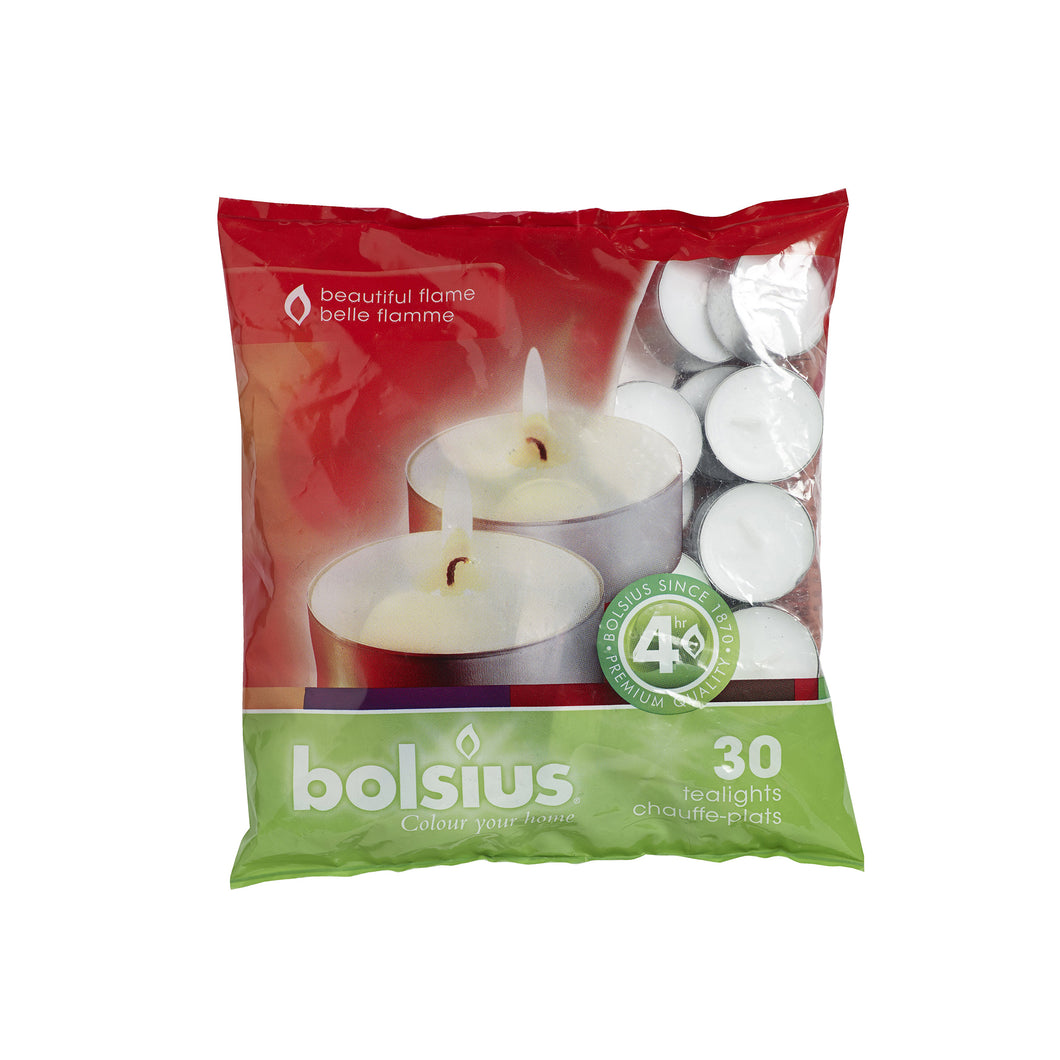 Bolsius Bag of 30 Tealight Candles, 4-hour Burn Time