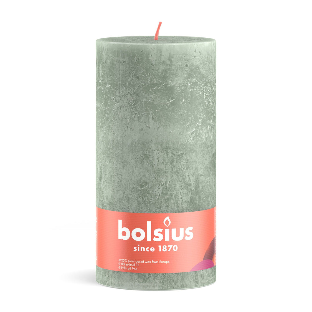 Bolsius Shine Rustic Pillar Candle, Jade Green - 200/100mm