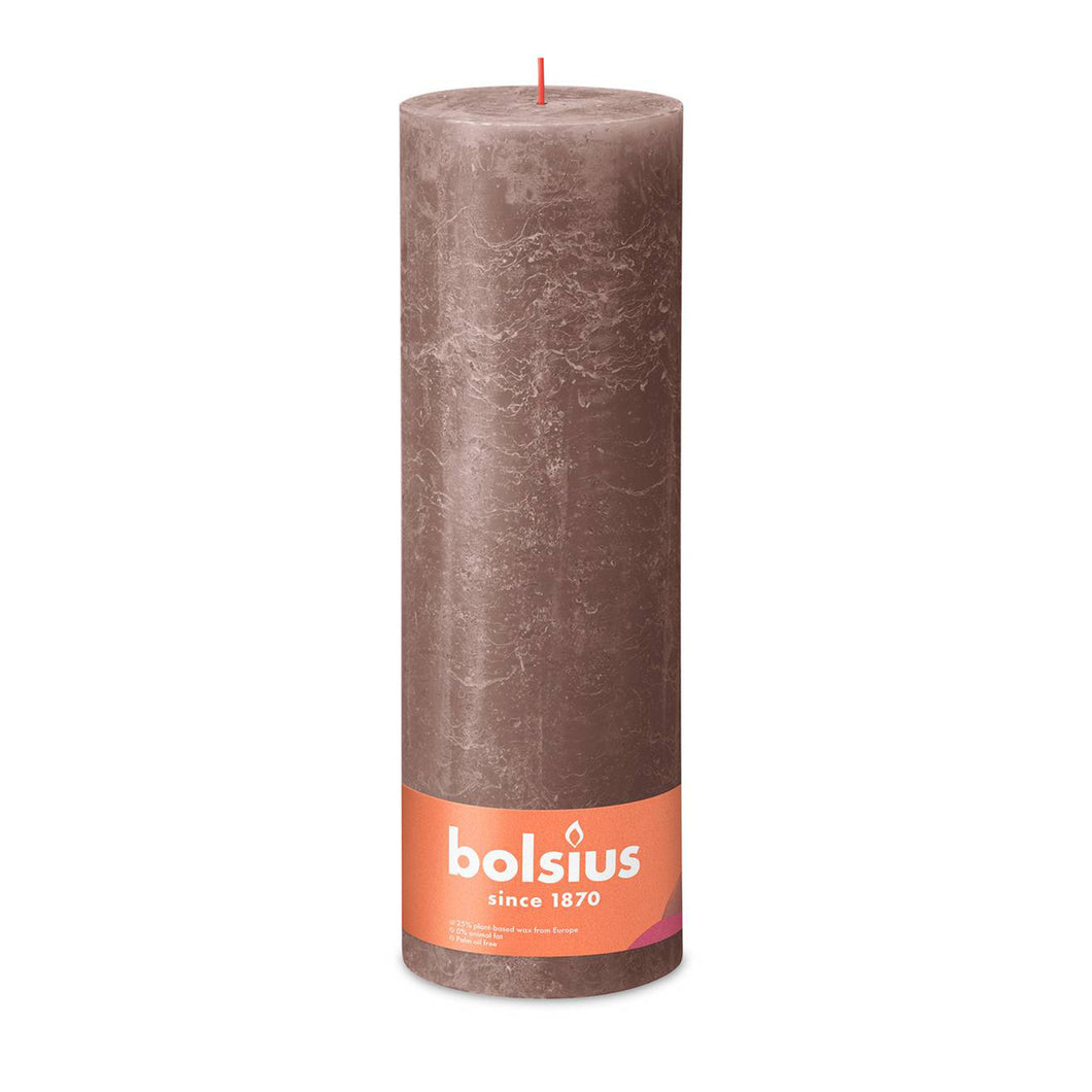 Bolsius Shine Rustic Pillar Candle, Rustic Taupe - 300/100mm