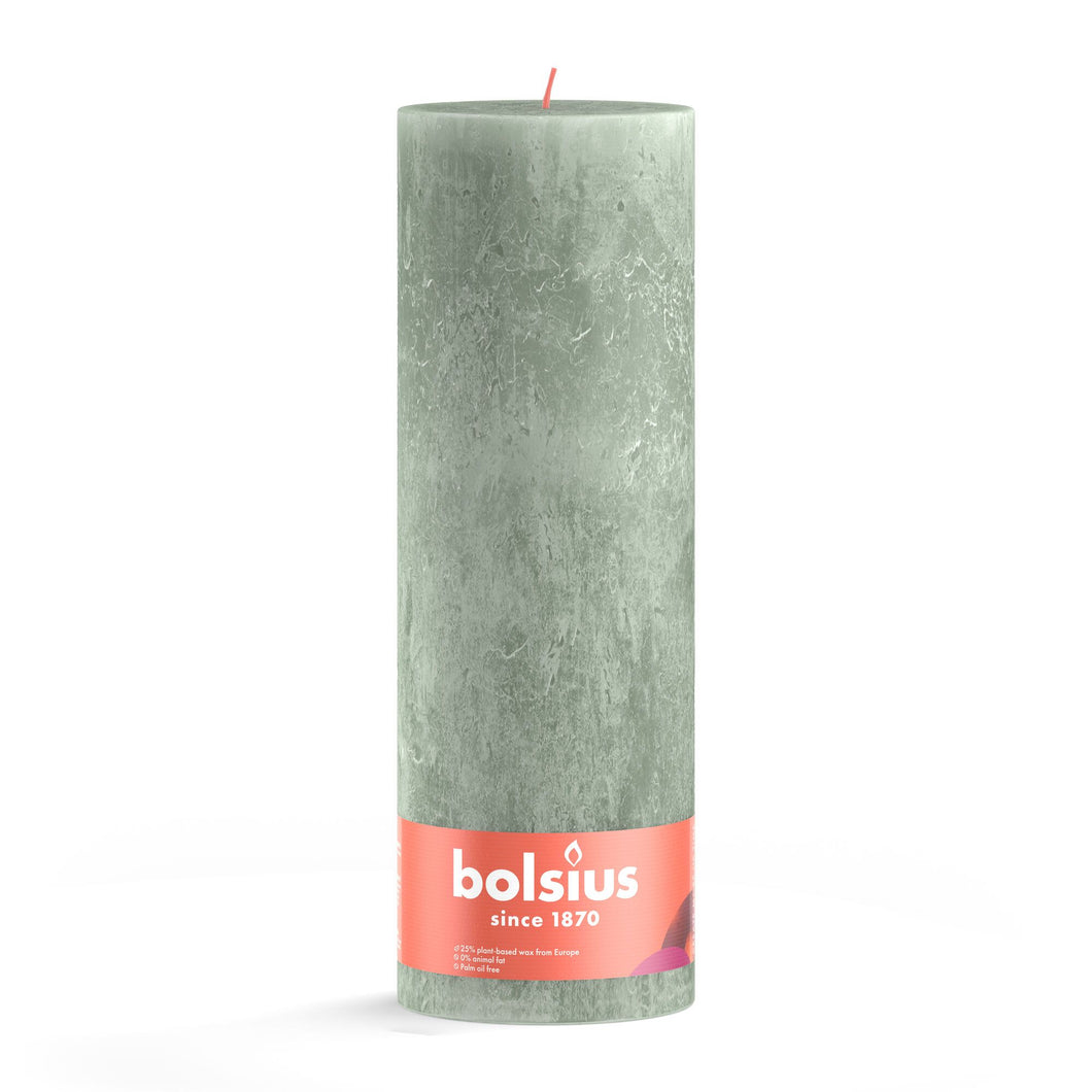 Bolsius Shine Rustic Pillar Candle, Jade Green - 300/100mm