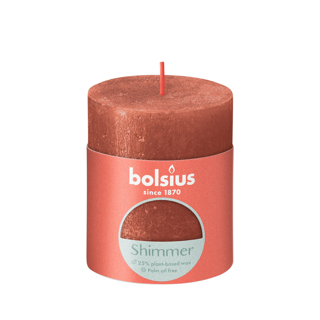 Bolsius Shimmer Small Rustic Pillar Candle, Copper - 80/68mm