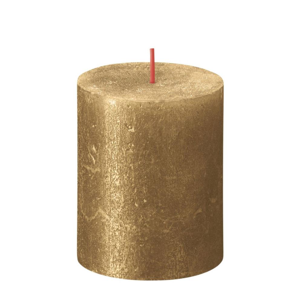 Bolsius Shimmer Small Rustic Pillar Candle, Gold - 80/68mm