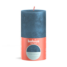 Load image into Gallery viewer, Bolsius Shimmer Medium Rustic Pillar Candle, Blue - 130/68mm
