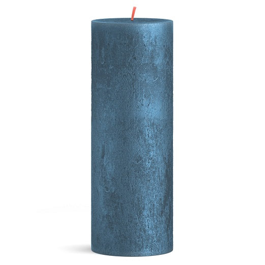 Bolsius Shimmer Large Rustic Pillar Candle, Blue - 190/68mm