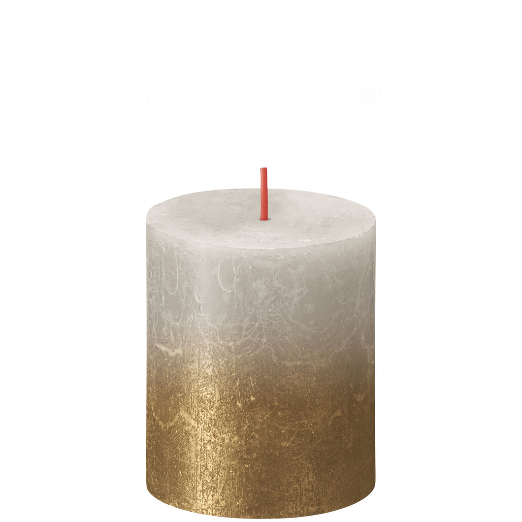 Bolsius Sunset Small Rustic Pillar Candle, Sandy Grey & Gold - 80/68mm