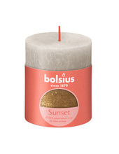 Load image into Gallery viewer, Bolsius Sunset Small Rustic Pillar Candle, Sandy Grey &amp; Gold - 80/68mm
